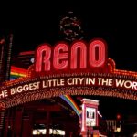 Downtown Reno arch lit up at night
